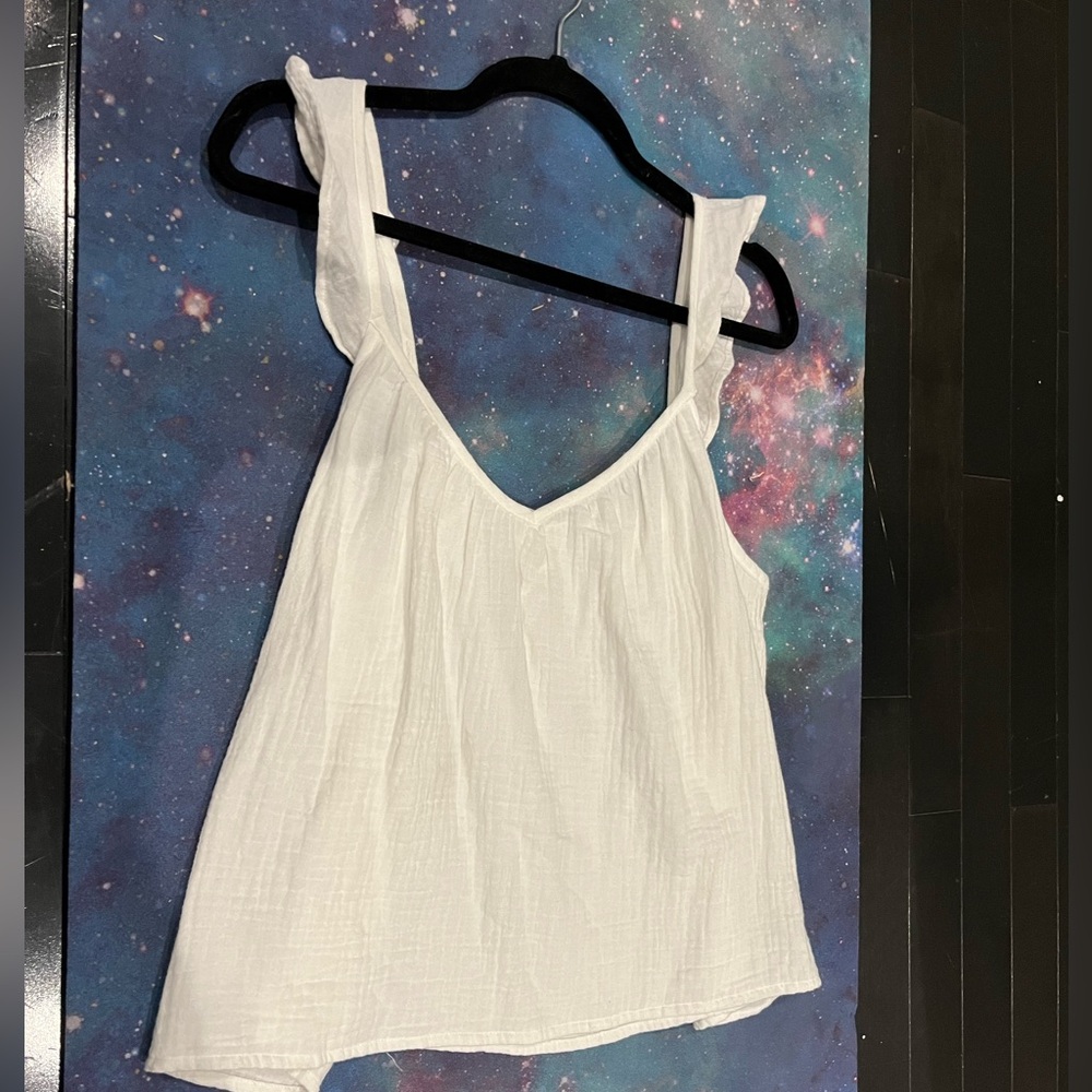 Wilfred White Linen-Like Ruffle Tank Top – Size Medium (Aritzia)